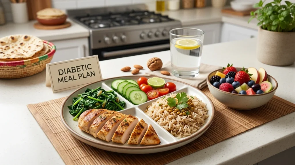 Best food plan for diabetic patient showing balanced diet plate method