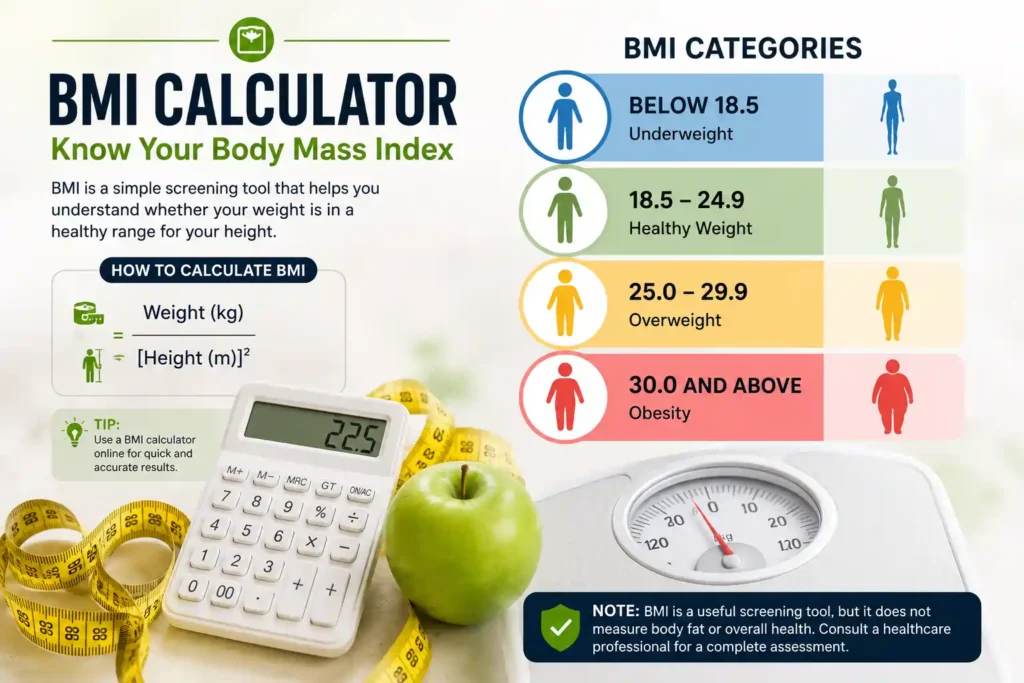 BMI calculator showing body mass index categories for healthy weight assessment
