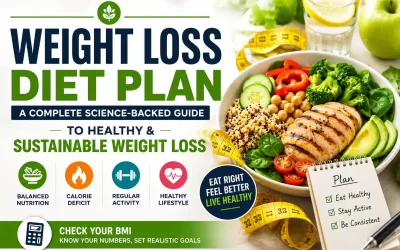 Healthy weight loss diet plan with balanced meals and BMI calculator concept
